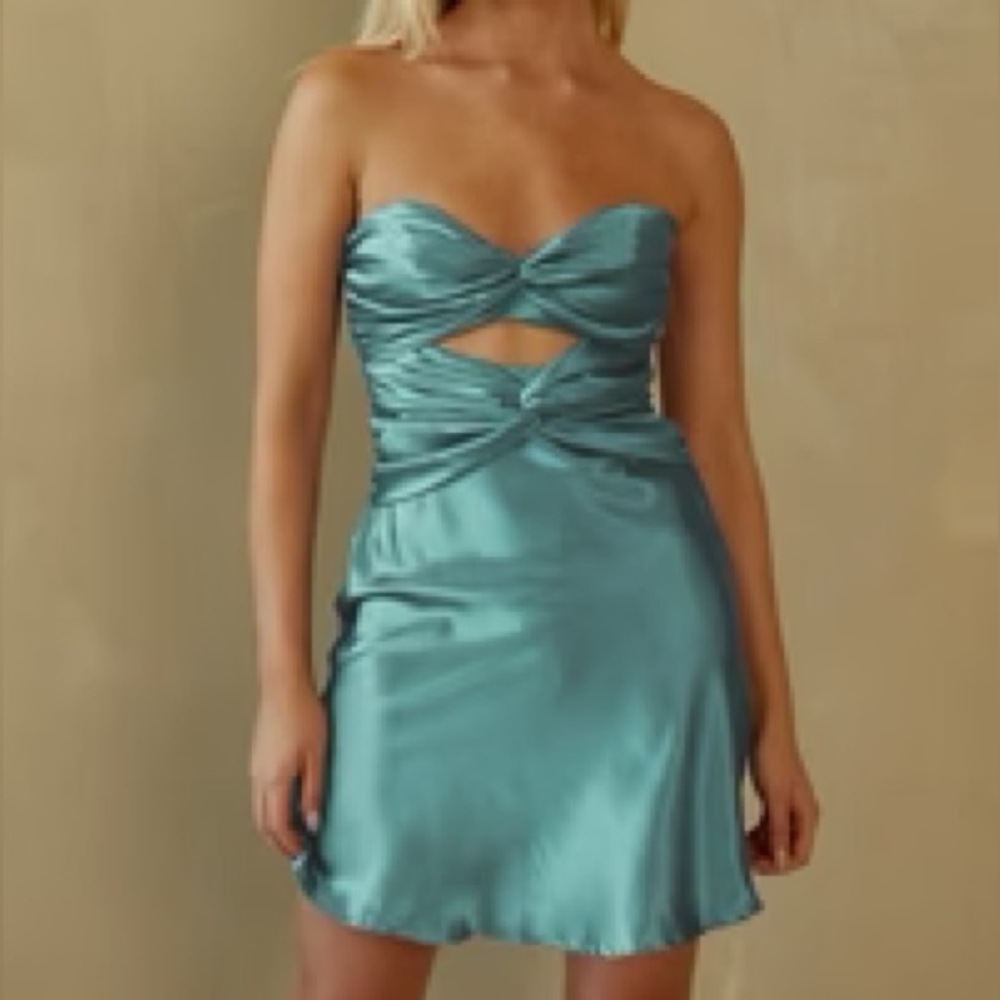American Threads Double Twist Tie Mini Dress in Turquoise